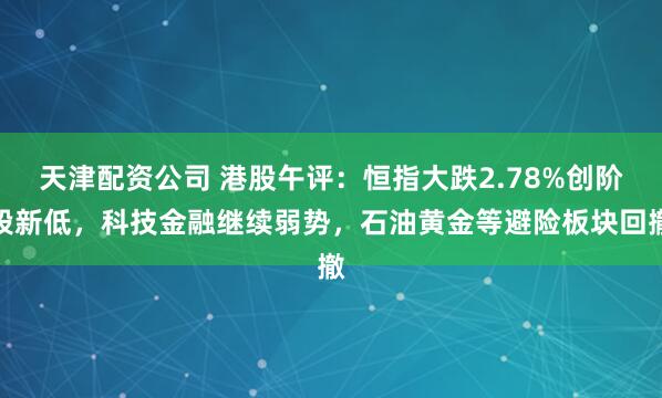天津配资公司 港股午评：恒指大跌2.78%创阶段新低，科技金融继续弱势，石油黄金等避险板块回撤